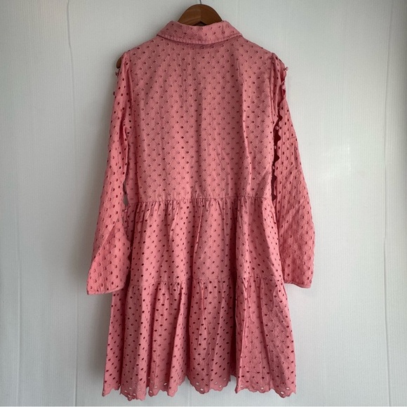 Antonio Melani Patricia Eyelet dress soft coral pink color buttons down sleeves - Picture 8 of 14